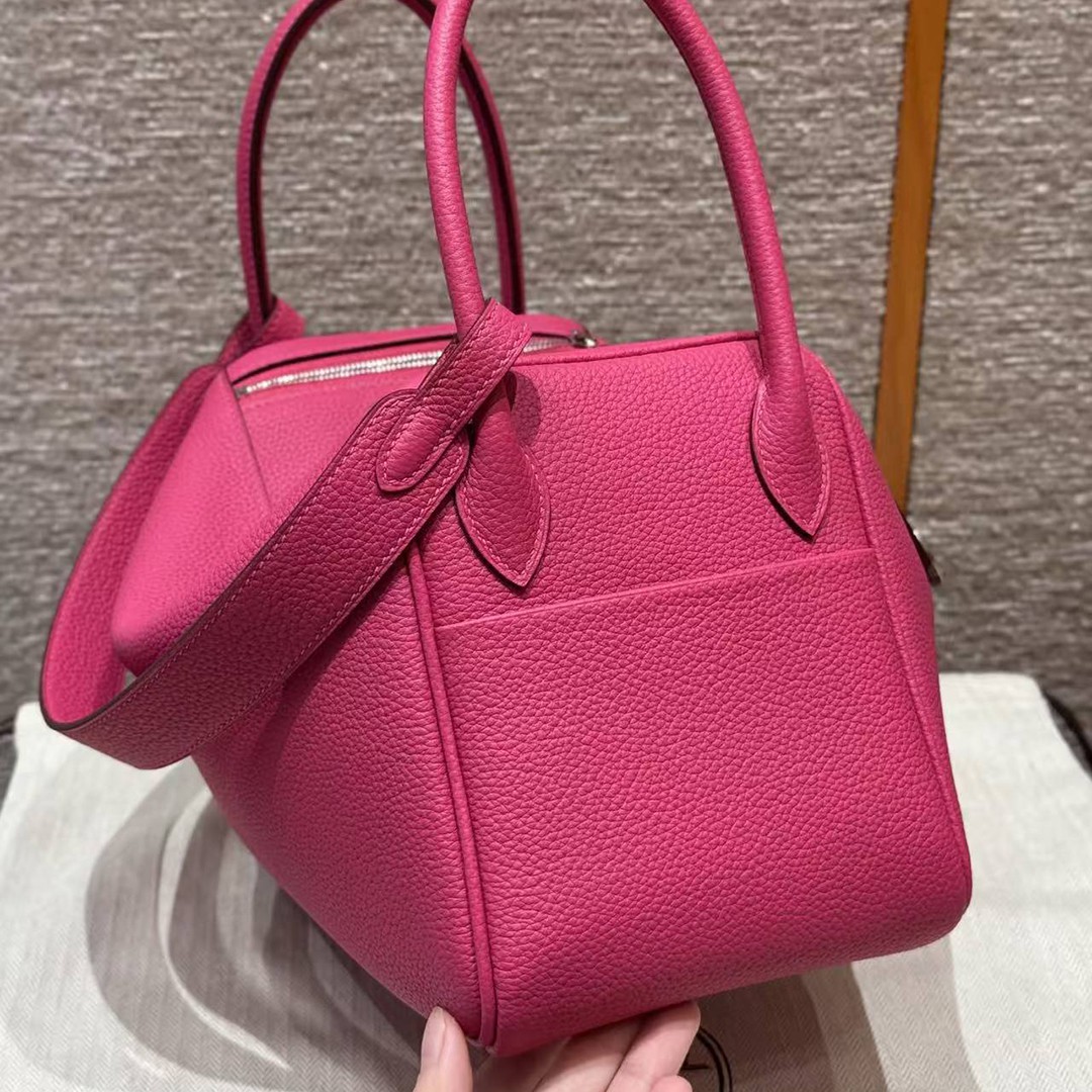 Hermes Lindy 26 CM Bag Handmade In Taurillon Clemence Leather Sliver Hardware 5J Fuchia - Image 20