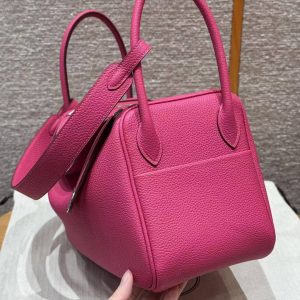Hermes Lindy 26 CM Bag Handmade In Taurillon Clemence Leather Sliver Hardware 5J Fuchia - Image 19
