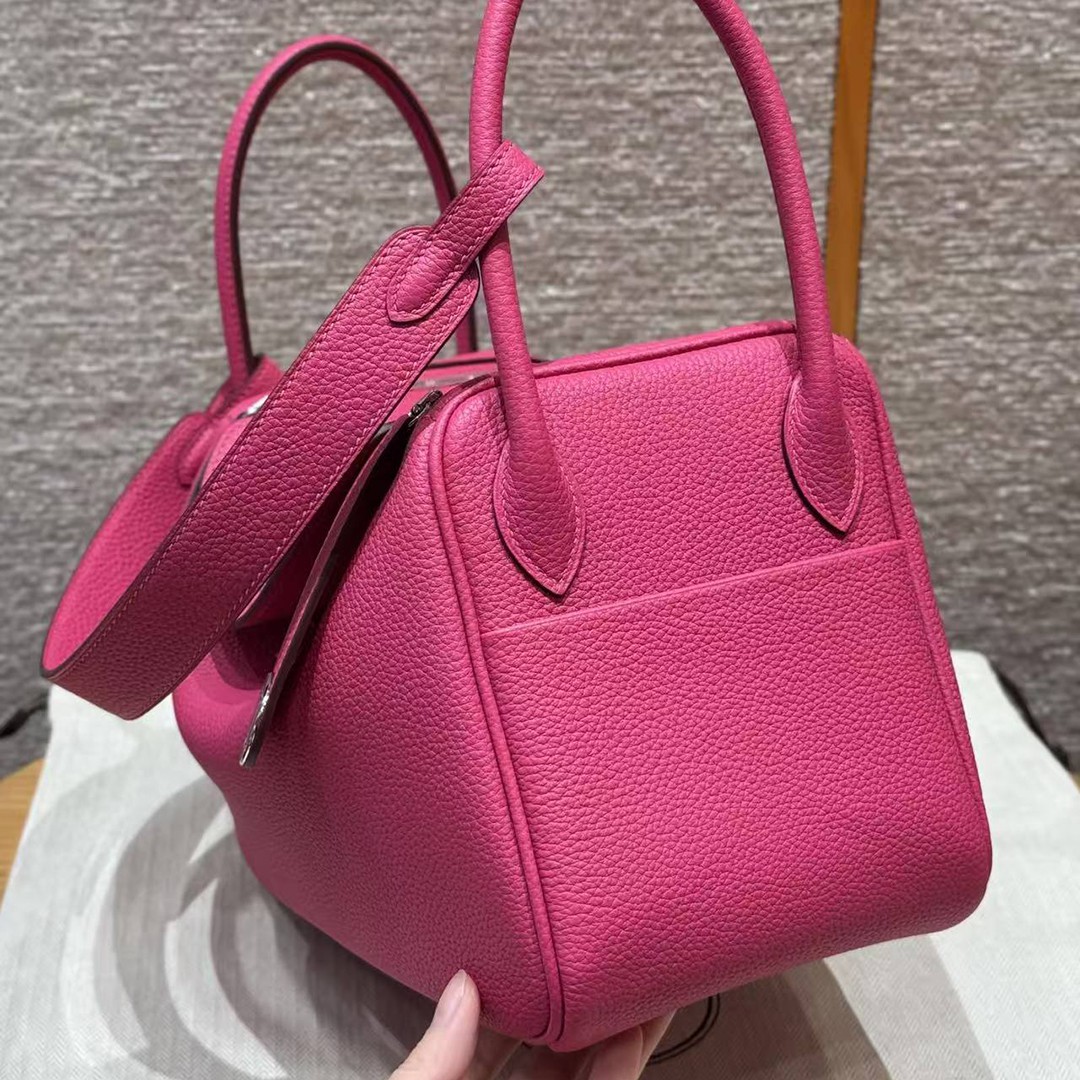 Hermes Lindy 26 CM Bag Handmade In Taurillon Clemence Leather Sliver Hardware 5J Fuchia - Image 19