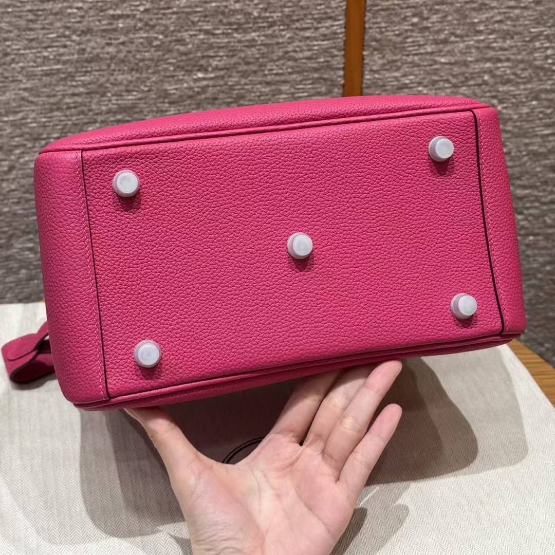 Hermes Lindy 26 CM Bag Handmade In Taurillon Clemence Leather Sliver Hardware 5J Fuchia - Image 18