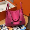 Hermes Lindy 26 CM Bag Handmade In Taurillon Clemence Leather Sliver Hardware 5J Fuchia
