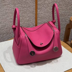 Hermes Lindy 26 CM Bag Handmade In Taurillon Clemence Leather Sliver Hardware 5J Fuchia - Image 12