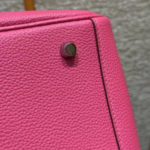 Hermes Lindy 26 CM Bag Handmade In Taurillon Clemence Leather Sliver Hardware 5J Fuchia - Image 11