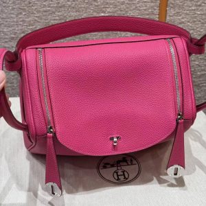 Hermes Lindy 26 CM Bag Handmade In Taurillon Clemence Leather Sliver Hardware 5J Fuchia - Image 10