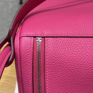 Hermes Lindy 26 CM Bag Handmade In Taurillon Clemence Leather Sliver Hardware 5J Fuchia - Image 7