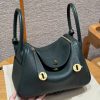 Hermes Lindy 26 CM Bag Handmade In Taurillon Clemence Leather Gold Hardware 60 Vert Cypres