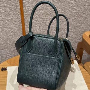 Hermes Lindy 26 CM Bag Handmade In Taurillon Clemence Leather Gold Hardware 60 Vert Cypres - Image 21
