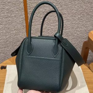 Hermes Lindy 26 CM Bag Handmade In Taurillon Clemence Leather Gold Hardware 60 Vert Cypres - Image 20