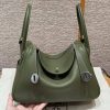 Hermes Lindy 26 CM Bag Handmade In Taurillon Clemence Leather Sliver Hardware 61 Olive Green