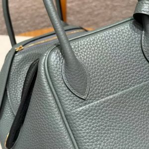 Hermes Lindy 26 CM Bag Handmade In Taurillon Clemence Leather Gold Hardware 63 Vert Amanda - Image 14