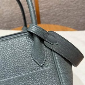 Hermes Lindy 26 CM Bag Handmade In Taurillon Clemence Leather Gold Hardware 63 Vert Amanda - Image 12