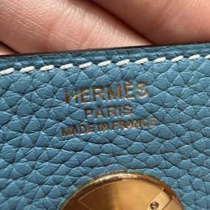 Hermes Lindy 26 CM Bag Handmade In Taurillon Clemence Leather Gold Hardware 75 Blue Jean - Image 17