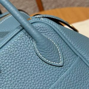 Hermes Lindy 26 CM Bag Handmade In Taurillon Clemence Leather Gold Hardware 75 Blue Jean - Image 9