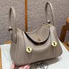 Hermes Lindy 26 CM Bag Handmade In Taurillon Clemence Leather Gold Hardware 81 Gris Tourterelle