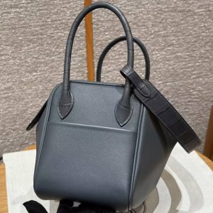 Hermes Lindy 26 CM Bag Handmade In Swift And Matte Alligator Crocodile Leather Gold Hardware 88 Graphite - Image 16