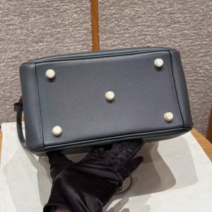 Hermes Lindy 26 CM Bag Handmade In Swift And Matte Alligator Crocodile Leather Gold Hardware 88 Graphite - Image 14