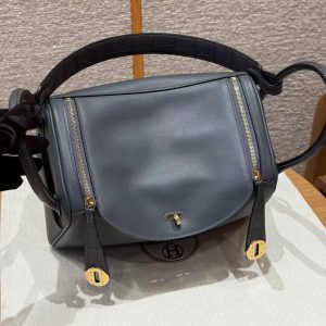Hermes Lindy 26 CM Bag Handmade In Swift And Matte Alligator Crocodile Leather Gold Hardware 88 Graphite - Image 9