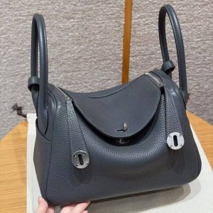 Hermes Lindy 26 CM Bag Handmade In Taurillon Clemence Leather Silver Hardware 88 Graphite