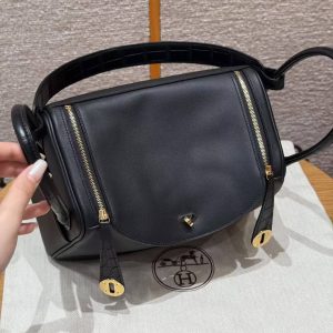Hermes Lindy 26 CM Bag Handmade In Swift And Matte Alligator Crocodile Leather Gold Hardware 89 Noir - Image 10