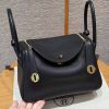 Hermes Lindy 26 CM Bag Handmade In Taurillon Clemence Leather Gold Hardware 89 Noir