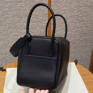 Hermes Lindy 26 CM Bag Handmade In Taurillon Clemence Leather Gold Hardware 89 Noir - Image 19