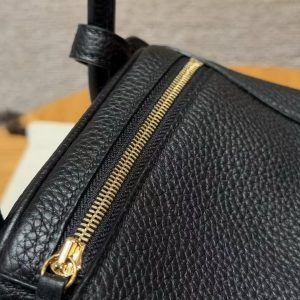 Hermes Lindy 26 CM Bag Handmade In Taurillon Clemence Leather Gold Hardware 89 Noir - Image 13