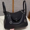 Hermes Lindy 26 CM Bag Handmade In Taurillon Clemence Leather Silver Hardware 89 Noir