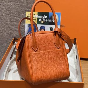 Hermes Lindy 26 CM Bag Handmade In Taurillon Clemence Leather Silver Hardware 9J Feu - Image 19
