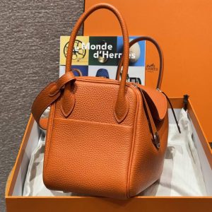 Hermes Lindy 26 CM Bag Handmade In Taurillon Clemence Leather Silver Hardware 9J Feu - Image 18