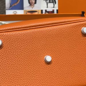 Hermes Lindy 26 CM Bag Handmade In Taurillon Clemence Leather Silver Hardware 9J Feu - Image 15