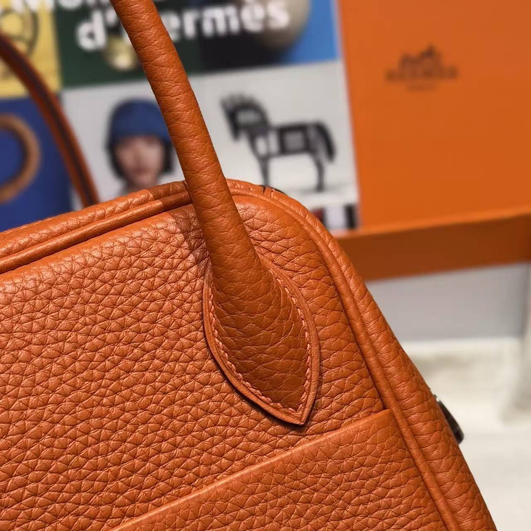 Hermes Lindy 26 CM Bag Handmade In Taurillon Clemence Leather Silver Hardware 9J Feu - Image 12