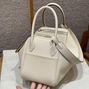 Hermes Lindy 26 CM Bag Handmade In Taurillon Clemence Leather Gold Hardware I2 Nata - Image 18