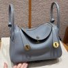 Hermes Lindy 26 CM Bag Handmade In Taurillon Clemence Leather Gold Hardware J7 Blue Lin
