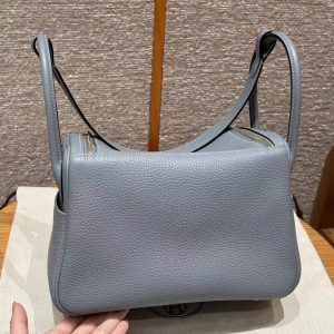 Hermes Lindy 26 CM Bag Handmade In Taurillon Clemence Leather Gold Hardware J7 Blue Lin - Image 2