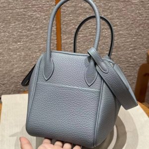 Hermes Lindy 26 CM Bag Handmade In Taurillon Clemence Leather Gold Hardware J7 Blue Lin - Image 15