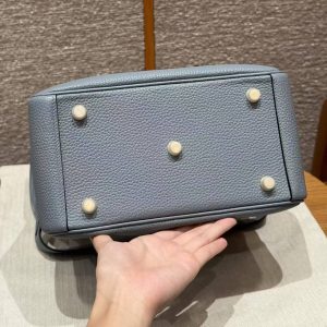 Hermes Lindy 26 CM Bag Handmade In Taurillon Clemence Leather Gold Hardware J7 Blue Lin - Image 14
