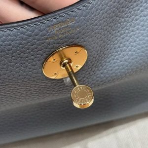Hermes Lindy 26 CM Bag Handmade In Taurillon Clemence Leather Gold Hardware J7 Blue Lin - Image 12