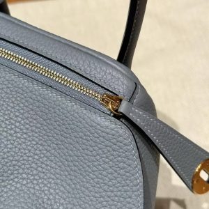 Hermes Lindy 26 CM Bag Handmade In Taurillon Clemence Leather Gold Hardware J7 Blue Lin - Image 7