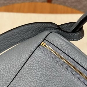 Hermes Lindy 26 CM Bag Handmade In Taurillon Clemence Leather Gold Hardware J7 Blue Lin - Image 6