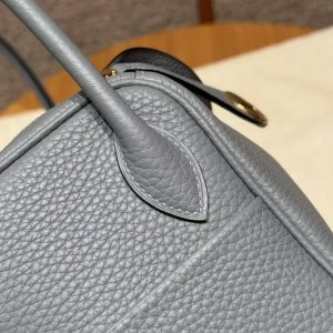 Hermes Lindy 26 CM Bag Handmade In Taurillon Clemence Leather Gold Hardware J7 Blue Lin - Image 5