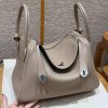 Hermes Lindy 26 CM Bag Handmade In Taurillon Clemence Leather Silver Hardware M8 Gris Asphalte