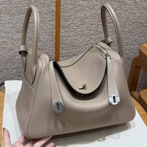 Hermes Lindy 26 CM Bag Handmade In Taurillon Clemence Leather Silver Hardware M8 Gris Asphalte
