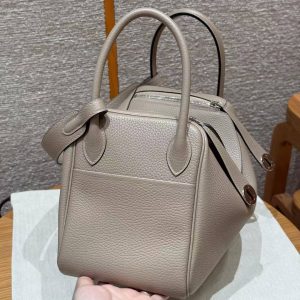 Hermes Lindy 26 CM Bag Handmade In Taurillon Clemence Leather Silver Hardware M8 Gris Asphalte - Image 19