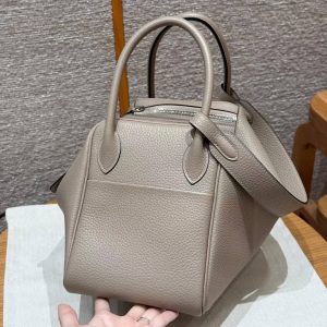 Hermes Lindy 26 CM Bag Handmade In Taurillon Clemence Leather Silver Hardware M8 Gris Asphalte - Image 18