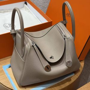 Hermes Lindy 26 CM Bag Handmade In Taurillon Clemence Leather Silver Hardware M8 Gris Asphalte - Image 12