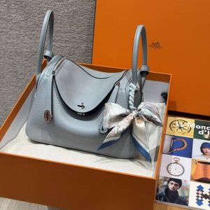 Hermes Lindy 26 CM Bag Handmade In Taurillon Clemence Leather Silver Hardware P0 Girs Pantin - Image 10