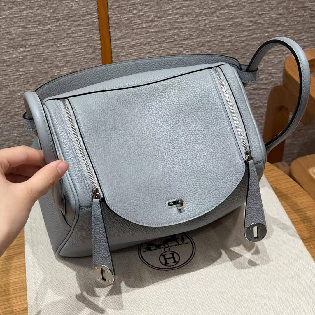 Hermes Lindy 26 CM Bag Handmade In Taurillon Clemence Leather Silver Hardware P0 Girs Pantin - Image 9