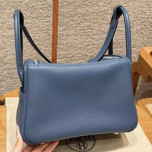 Hermes Lindy 26 CM Bag Handmade In Taurillon Clemence Leather Silver Hardware R2 Blue Agate - Image 2