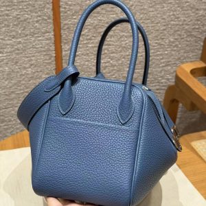 Hermes Lindy 26 CM Bag Handmade In Taurillon Clemence Leather Silver Hardware R2 Blue Agate - Image 18