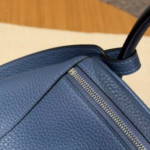 Hermes Lindy 26 CM Bag Handmade In Taurillon Clemence Leather Silver Hardware R2 Blue Agate - Image 10